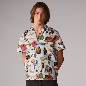 NWT FIORUCCI ~ STICKER PRINT BOWLING SHIRT WHITE